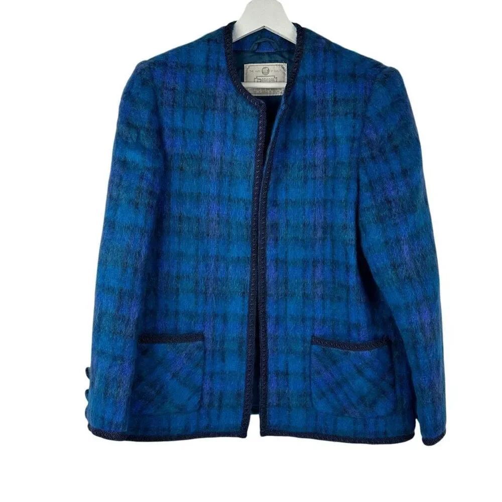Vintage Donegal Design Mohair Wool Blazer Jacket Blue plaid size M/L
